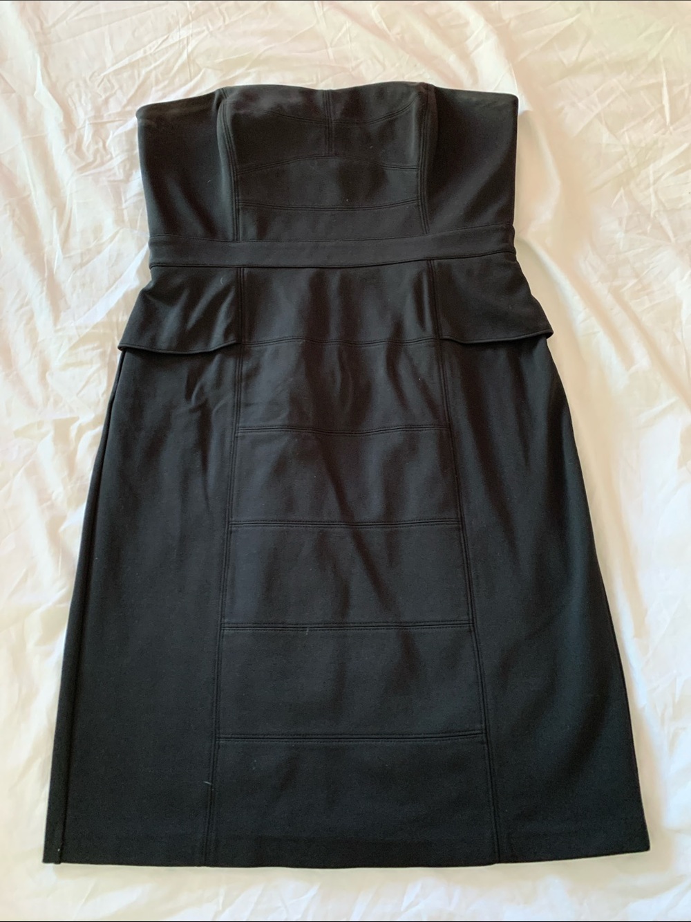 White House Black Market Strapless Black Peplum Sheath Dress